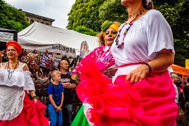LANDSKRONA, SWEDEN  JULY 28, 2018 - Local town carnival where people dress up in costumes from different cultures and march side by side.