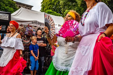 LANDSKRONA, SWEDEN  JULY 28, 2018 - Local town carnival where people dress up in costumes from different cultures and march side by side.
