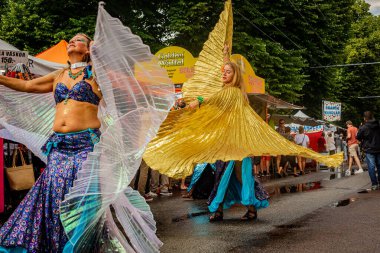 LANDSKRONA, SWEDEN  JULY 28, 2018 - Local town carnival where people dress up in costumes from different cultures and march side by side.