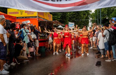 LANDSKRONA, SWEDEN  JULY 28, 2018 - Local town carnival where people dress up in costumes from different cultures and march side by side.