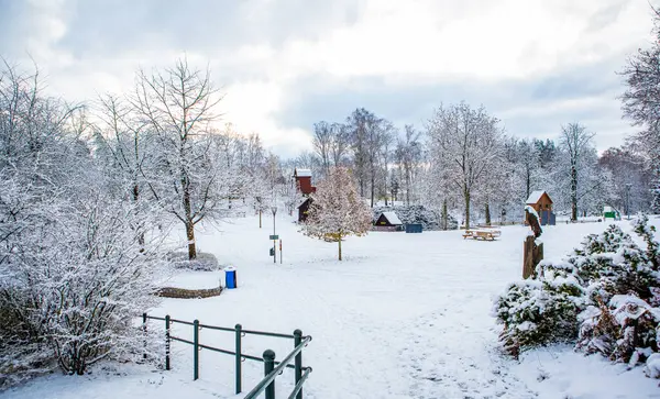 İsveç, Hassleholm 'deki Hembygdsparken parkında kış.