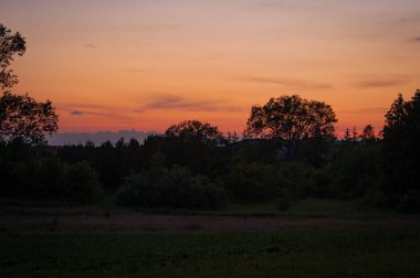 İsveç, Malmö 'deki çayır tarlasında gün batımı