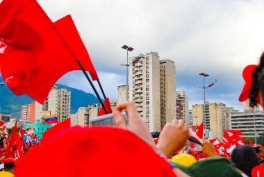 CARACAS, VENEZUELA, 13 Şubat 2009: Merhum başkan Hugo Chavez 'in seçim toplantısı