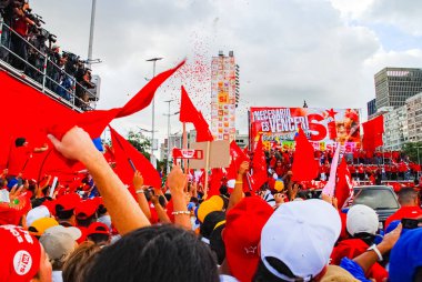 CARACAS, VENEZUELA, 13 Şubat 2009: Merhum başkan Hugo Chavez 'in seçim toplantısı