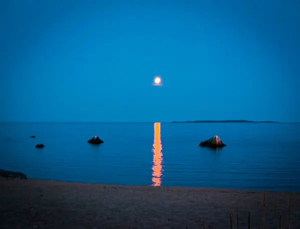 stock image Moonlight over Bottenviken sea in Norrfjarden, Nordmaling, Sweden