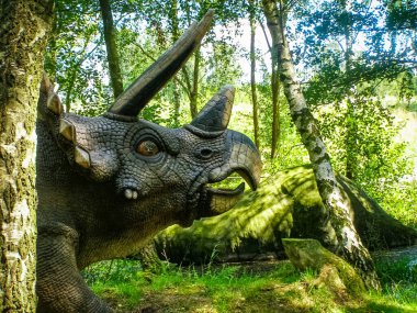 Triceratops dinozor heykeli İsveç 'teki eğlence parkında.
