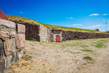 Danimarka 'nın Elsinore kentindeki Kronborg kalesinde taş duvar..