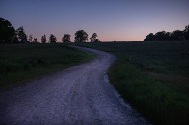 Hassleholm dışındaki Hovdala tepelerindeki çakıl yolu manzarası.