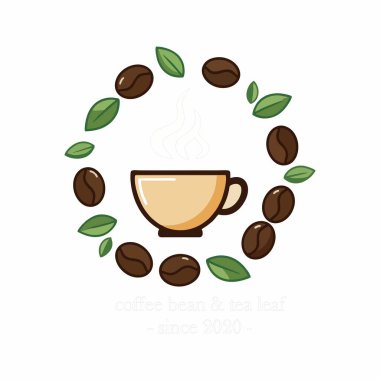 Kahve fincanları, kahve kapları ve kahve çekirdekleri içeren klasik kahve dükkanı logosu tasarımları. Marka kafeleri, baristalar ya da zanaatkar kahve dükkanları için mükemmel..