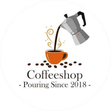 Kahve fincanları, kahve kapları ve kahve çekirdekleri içeren klasik kahve dükkanı logosu tasarımları. Marka kafeleri, baristalar ya da zanaatkar kahve dükkanları için mükemmel..