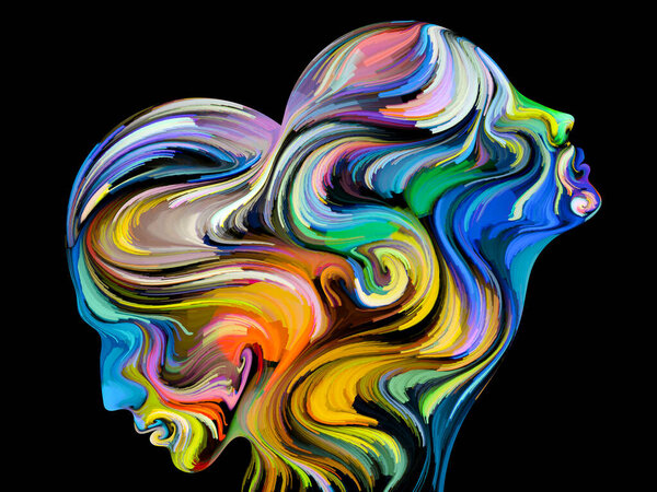 Serie Colores Unidad Composición Perfiles Humanos Coloridos Surrealistas Con Relación — Foto de Stock