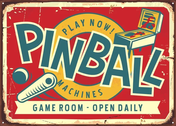 Pinball Machines Retro Sign Design Game Room Vector Poster Illustration — Stockvector
