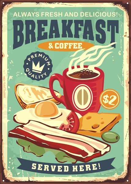 Breakfast Coffee Retro Menu Advertisement Delicious Food Hot Drink Cafe —  Vetores de Stock