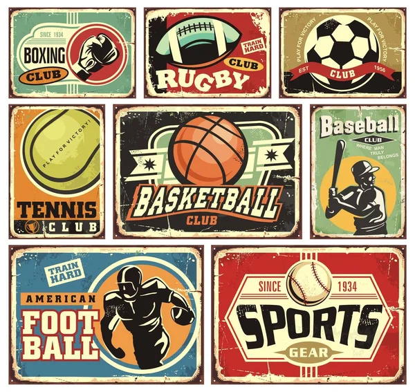 Sports Recreation Old Retro Signs Collection Vector Set Basketball Football Stock Vektory