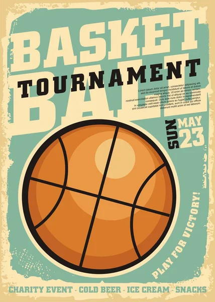 Poster Template Basketball Tournament Retro Sports Basketball Ball Old Paper Stockvektor
