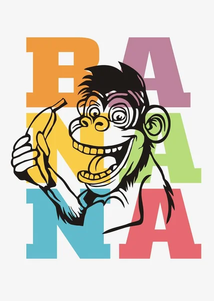 Tričko Grafický Design Opice Banánem Světle Šedém Pozadí Barevnou Typografií Stock Vektory