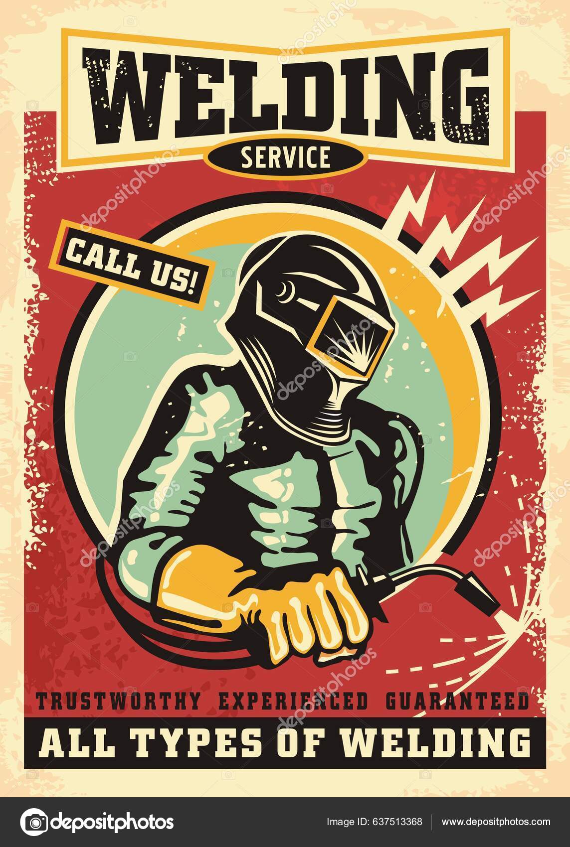 Welding Work Shop Poster Design Welder Creative Typography Retro