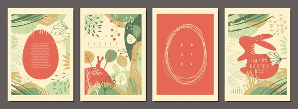 Tarjetas Felicitación Postales Pascua Con Dibujo Artístico Huevos Pascua Conejito — Archivo Imágenes Vectoriales