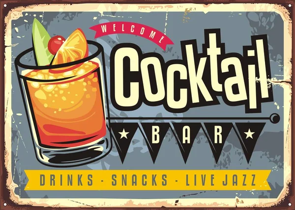 Cocktail Bar Vintage Signe Vectoriel Design Verre Cocktail Sur Vieux — Image vectorielle