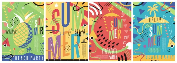 Sommar Banner Design Set Med Färgglada Designelement Beach Sommar Fest — Stock vektor