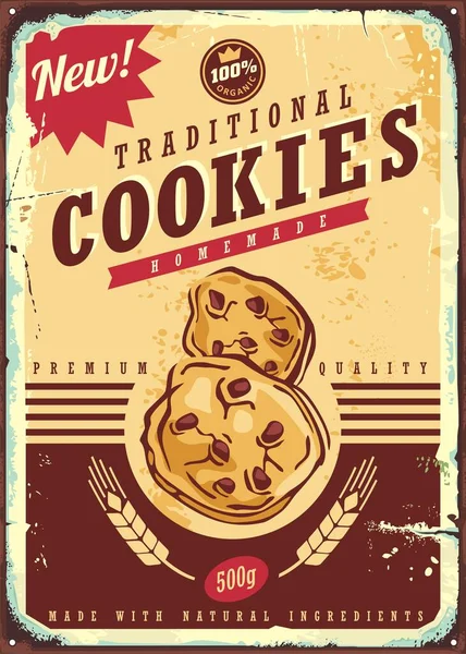 Retro Werbung Für Traditionelle Hausgemachte Plätzchen Lebensmittelposter Mit Leckeren Kuchen Vektorgrafiken