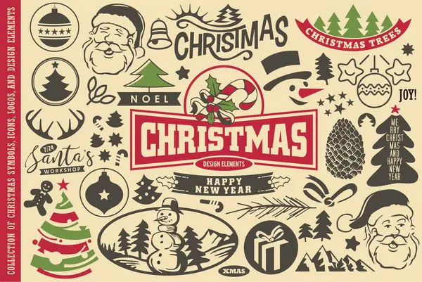 Colección Símbolos Iconos Elementos Diseño Navideños Conjunto Vectorial Árboles Navidad — Archivo Imágenes Vectoriales
