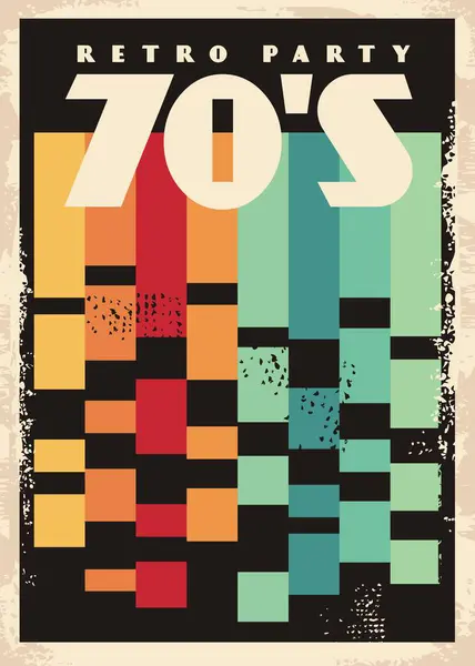 Retro Party Plakat Zaproszenie Lat Siedemdziesiątych Kolorowymi Abstrakcyjnymi Paskami Klasyczny — Wektor stockowy