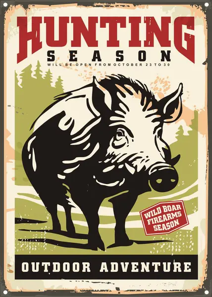 Jagdsaison Retro Plakatdesign Konzept Mit Wildschweingrafik Wilde Schweine Vintage Schilder — Stockvektor