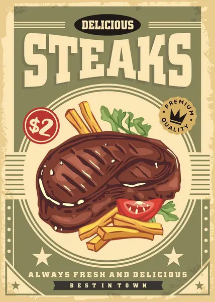 Steak House Lub Restauracja Reklama Pysznym Posiłkiem Ilustracja Smacznego Mięsa — Wektor stockowy