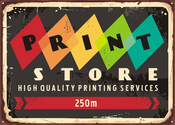 复古广告标志 用于彩色印刷服务 打印商店招贴画的设计思想 旧金属背景上的矢量图解 图库插图