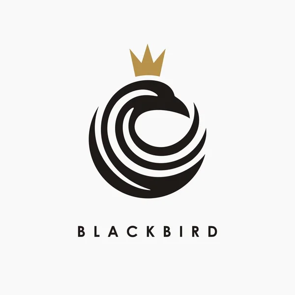 Černý Pták Jedinečný Abstraktní Symbol Zlatou Korunou Logo Blackbird Nápad Royalty Free Stock Vektory