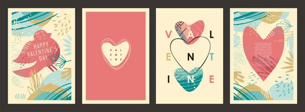 Set Van Artistieke Valentijnsdag Banieren Covers Document Sjablonen Voor Valentijnsdag Vectorbeelden