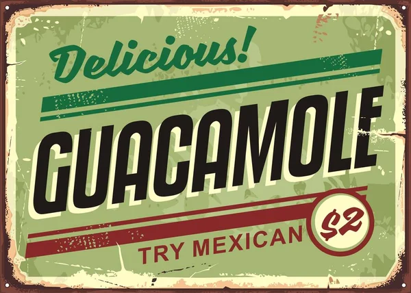 Heerlijke Guacamole Retro Reclamebord Bord Voor Mexicaans Restaurant Menu Ontwerp Rechtenvrije Stockillustraties