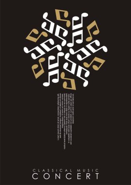 Klasik müzik konseri için basit minimalist poster tasarımı fikri. Müzikal notalar konsepti. Klasik müzik olayı için vektör illüstrasyonu.