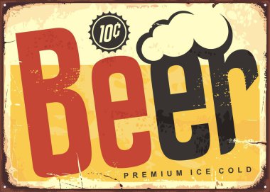 Yaratıcı bira logosunun yazılı olduğu klasik bar tabelası. Retro poster tasarımı. Bira vektör illüstrasyonu.