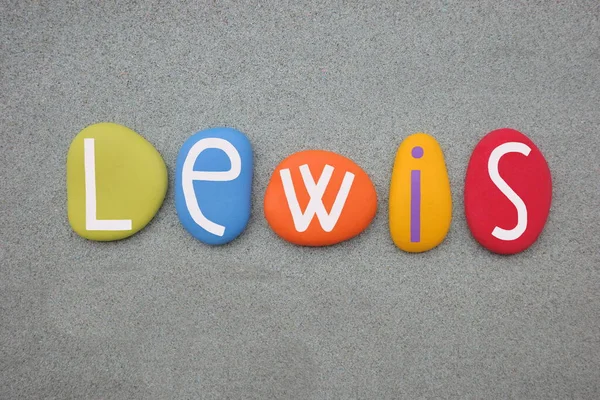 Lewis Menino Dado Nome Composto Com Letras Pedra Multicoloridas Sobre — Fotografia de Stock