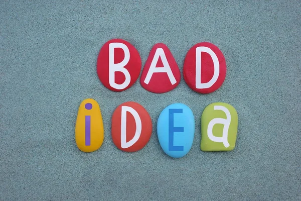 Bad Idea Creative Text Composed Multi Colored Stone Letters Green Stockfoto