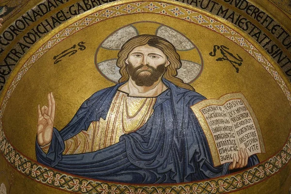 Krisztus Pantocrator Palatinus Kápolna Palermói Norman Palota Krisztust Jelképezi Arkangyalok — Stock Fotó