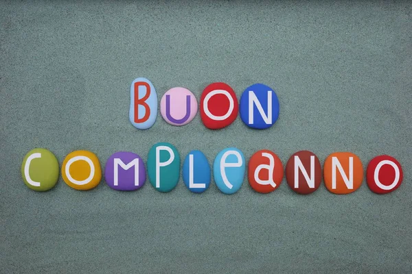 Buon Compleanno Italian Happy Birthday Text Composed Hand Painted Multi — Stock Photo, Image