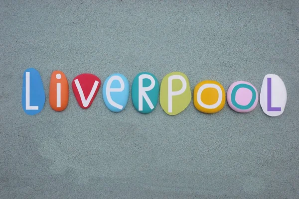 Liverpool Città Del Regno Unito Souvenir Composto Lettere Pietra Multicolore — Foto Stock