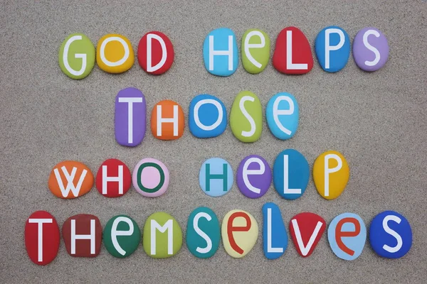 Bóg Pomaga Tym Którzy Pomagają Sobie Motywacyjny Cytat Składa Się — Zdjęcie stockowe