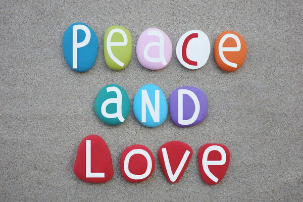 Paz Amor Slogan Criativo Composto Com Letras Pedra Pintadas Mão — Fotografia de Stock