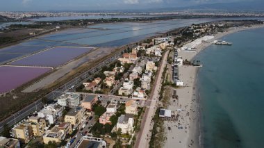 Aerial view of the coast of the city of Cagliari, Sardinia Italy with Poetto beach clipart