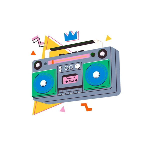 Retro Boombox Kassettbandspelare Färgglada Trendiga Vektor Illustration Vit Bakgrund Retrokassettbandspelare — Stock vektor
