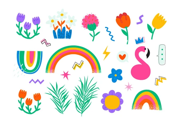 鮮やかな色のグラフィック要素のコレクションは 夏のカードのポスターや招待状を作成します 孤立したベクトル花は虹の花や抽象的な形を残します ストックイラスト