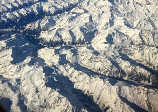 Alp Mountain Range Peaks Covered Snow Airplane Scenery Snow Mountains — Stock Photo, Image