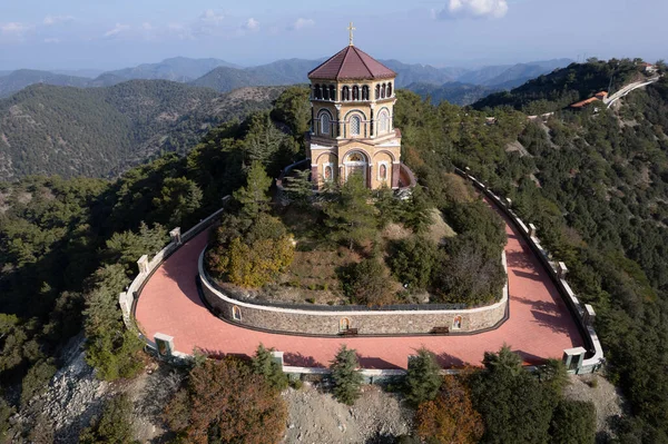 Drone Aéreo Tronos Panagia Kykkou Templo Hito Chipre Europa — Foto de Stock