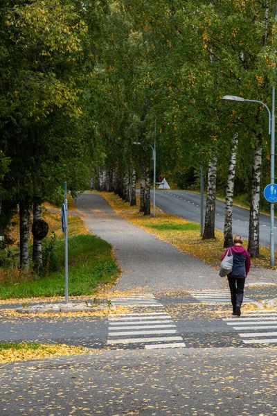 Sonbaharda Sokakta Yürüyen Tanınmamış Bir Kadın Sonbahar Sezonu Aktif Insanlar — Stok fotoğraf