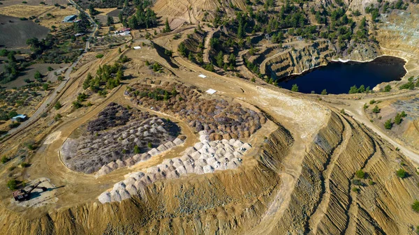 Drohnenantenne Einer Stillgelegten Kupfermine Mit Rotem Giftigem Wasser Umweltverschmutzung Bodenkontamination — Stockfoto