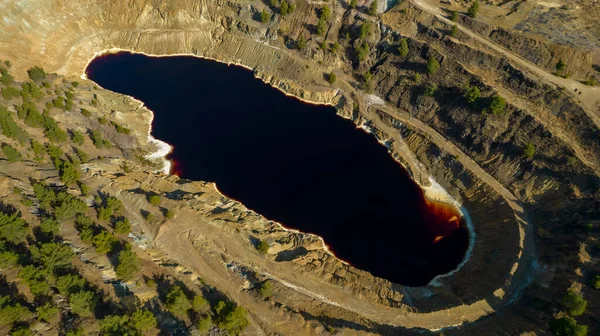 Drohne Von Kupfermine Mit Rotem Giftigem Wasser Umweltverschmutzung Bodenkontamination Mitsero — Stockfoto